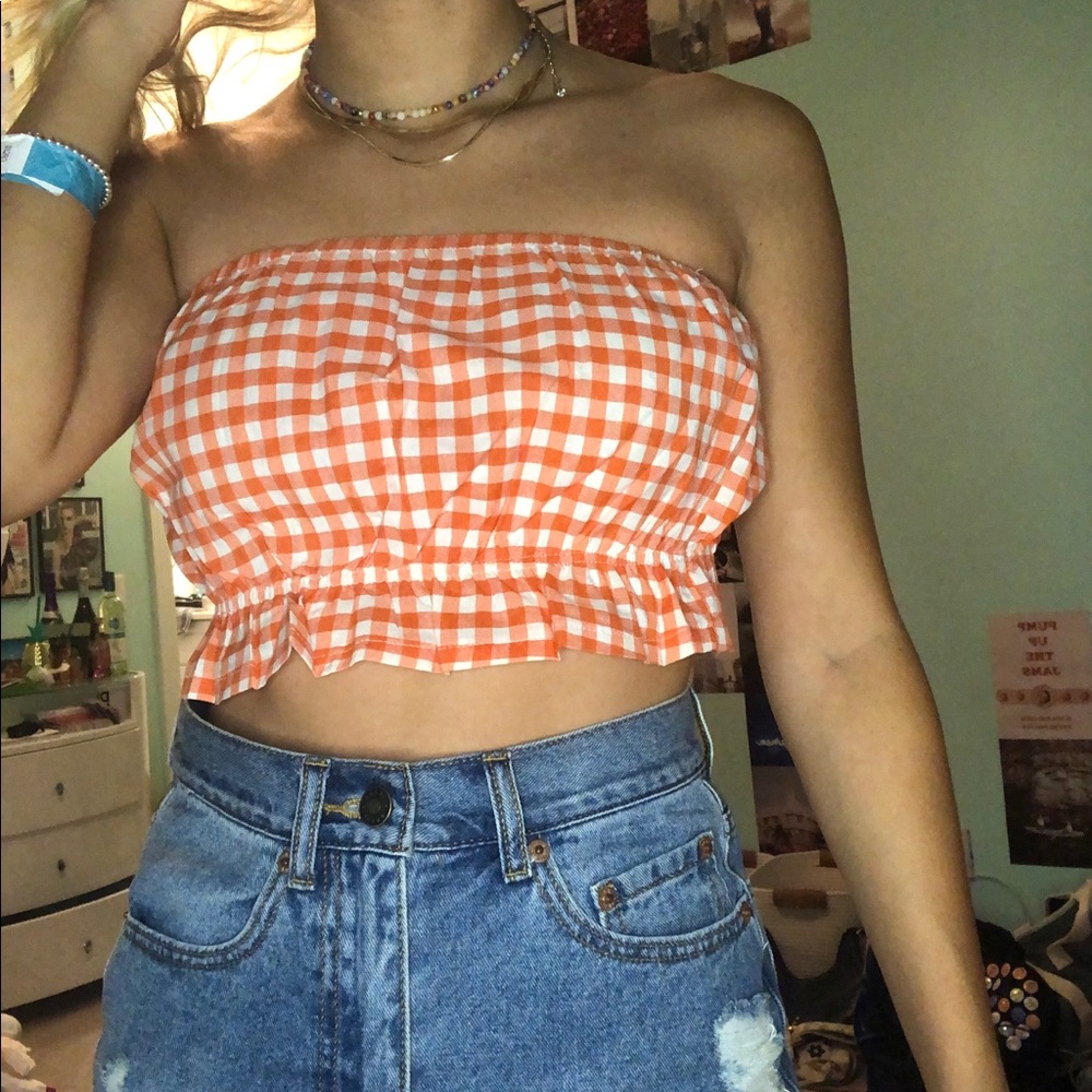 Orange Gingham Top